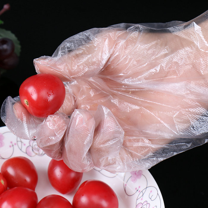 Luvas de cozinha de polietileno transparente não estéril para trabalho em plástico para cozinhar